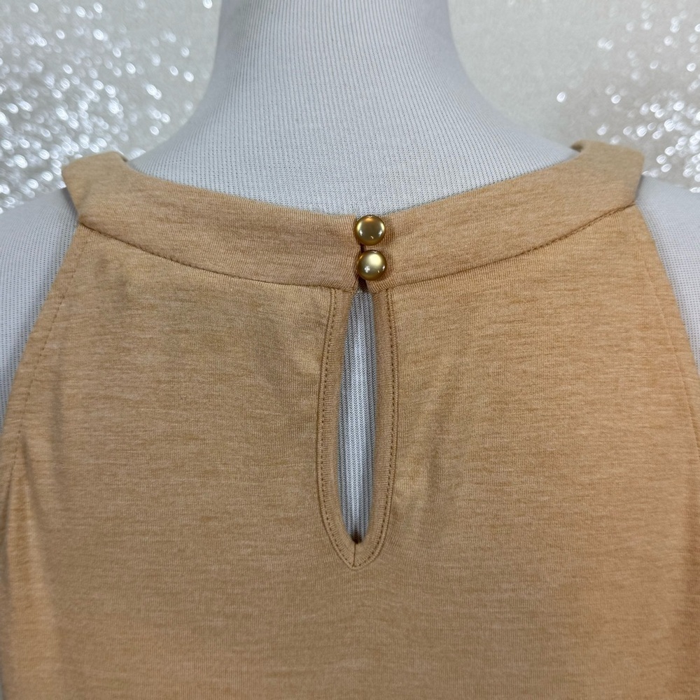 Adrianna Papell Tan Sleeveless Tunic Top Embroidered Scallop Hem Keyhole Back M - Picture 9 of 12